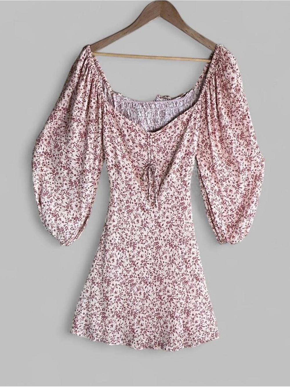Blush Pink Ditsy Floral Puff Sleeve Mini Dress Tie Bust Size Med Coquette